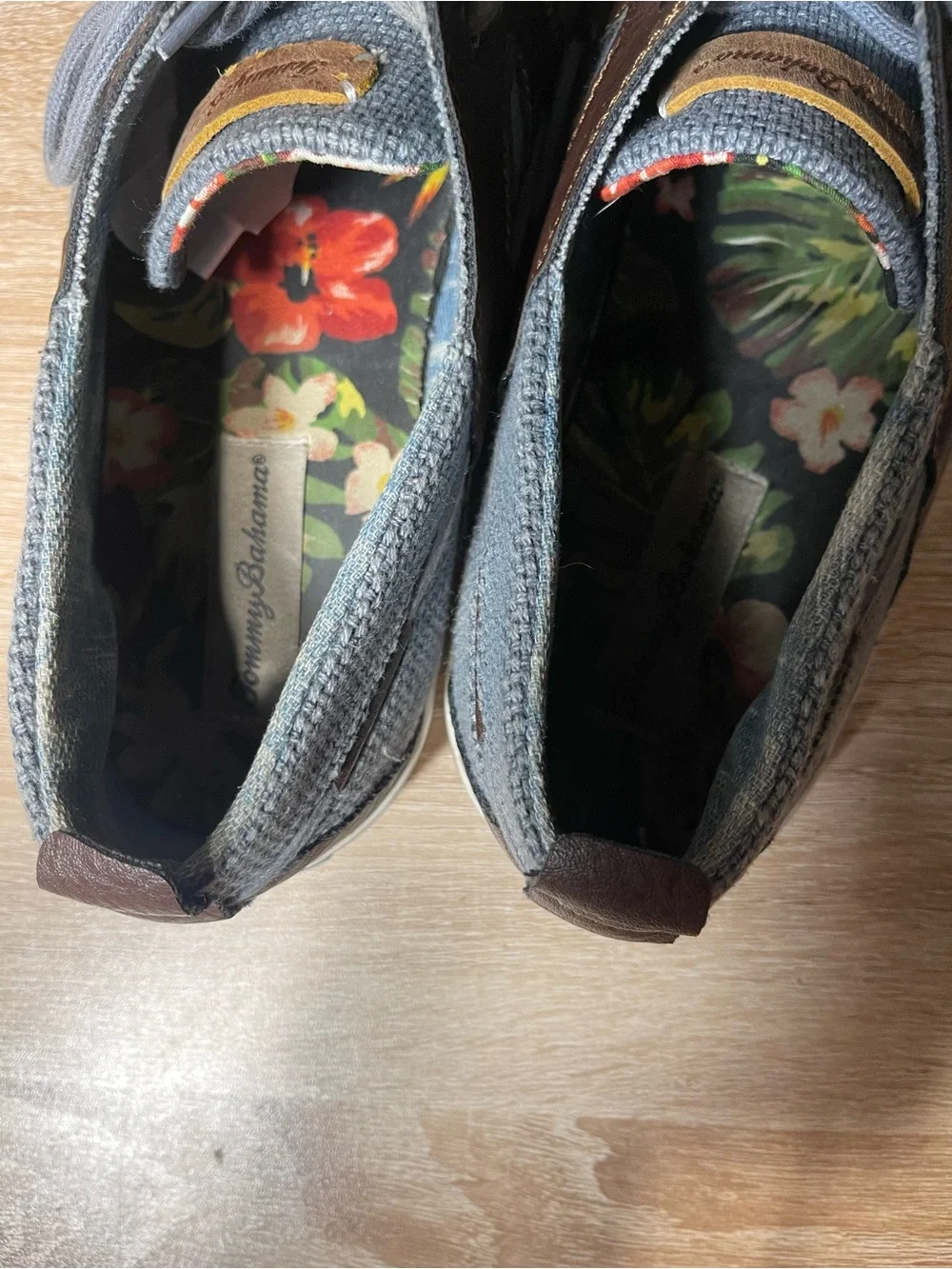 Tommy Bahama Men's Gray Canvas Boat Shoes with Brown Accents